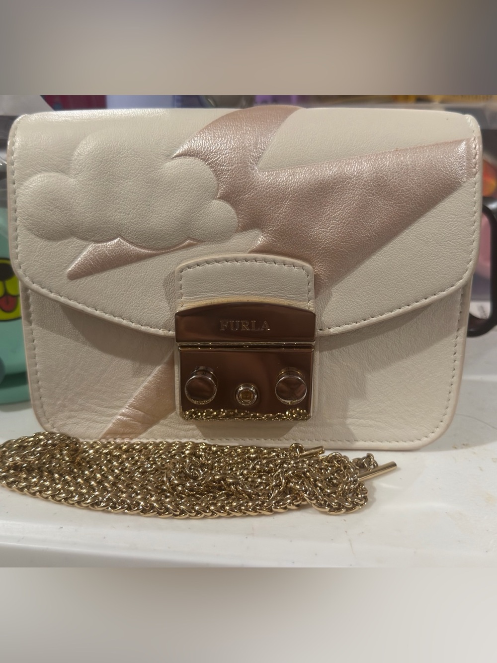 Furla Cream and Rose Gold Leather Crossbody